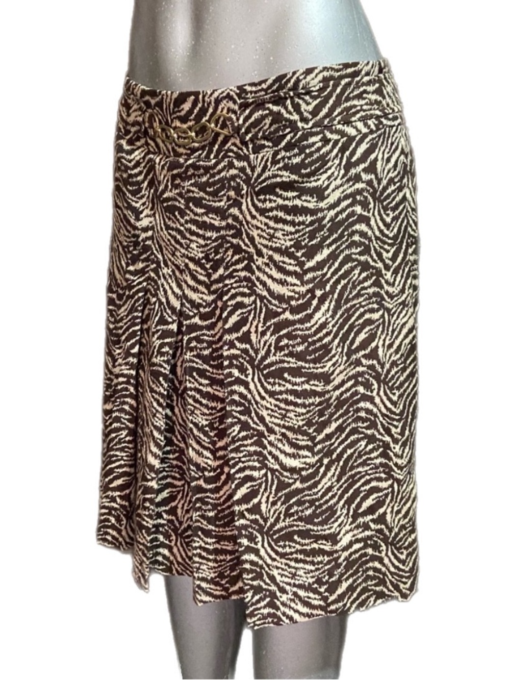 Ann Taylor Wool/Silk/Cotton Plaid Chain Skirt Brown Animal Print A-Line Size 10